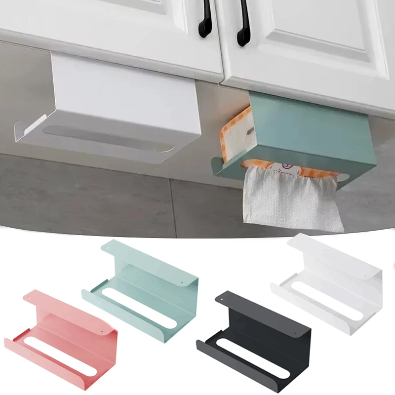 Multi functional Tissue Box, Under Cabinet Paper Towel Holder, Iron Strong Load bearing Paper Towel Rack, Desk Kitchen black