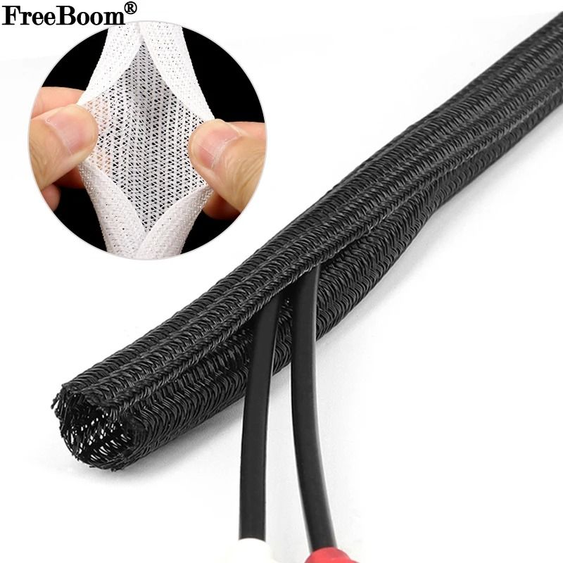 PET Braided Expandable Cable Sleeve High Performance Flexible Self Closed Wire Protector & Insulated Wrap black 2 M 25mm