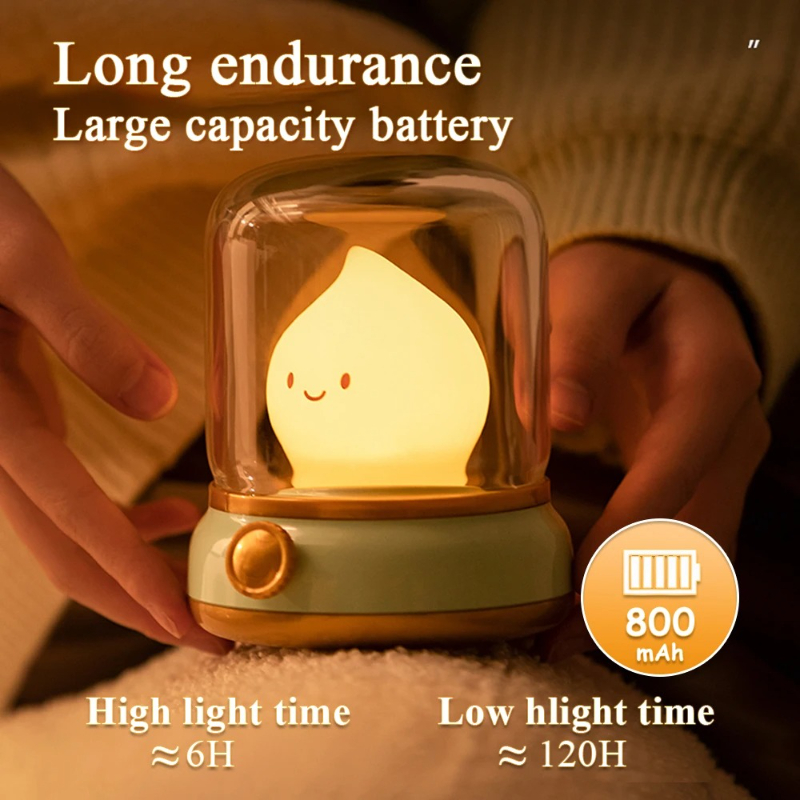 Cute Flameless Candle LED Night Light USB Rechargeable Dimmable Bedside Lamp green