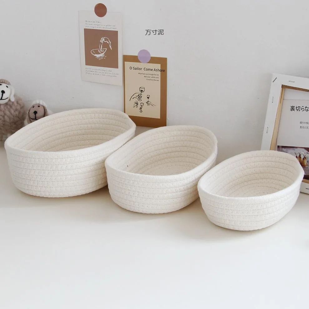 Nordic Cotton Rope Woven Storage Basket Decorative Desktop Organizer For Keys & Cosmetics gray l
