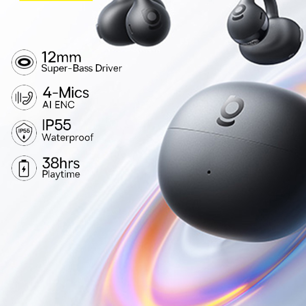 Ear Clip Bluetooth Wireless Earbuds With Mic Super Bass, Waterproof Sports Headphones black