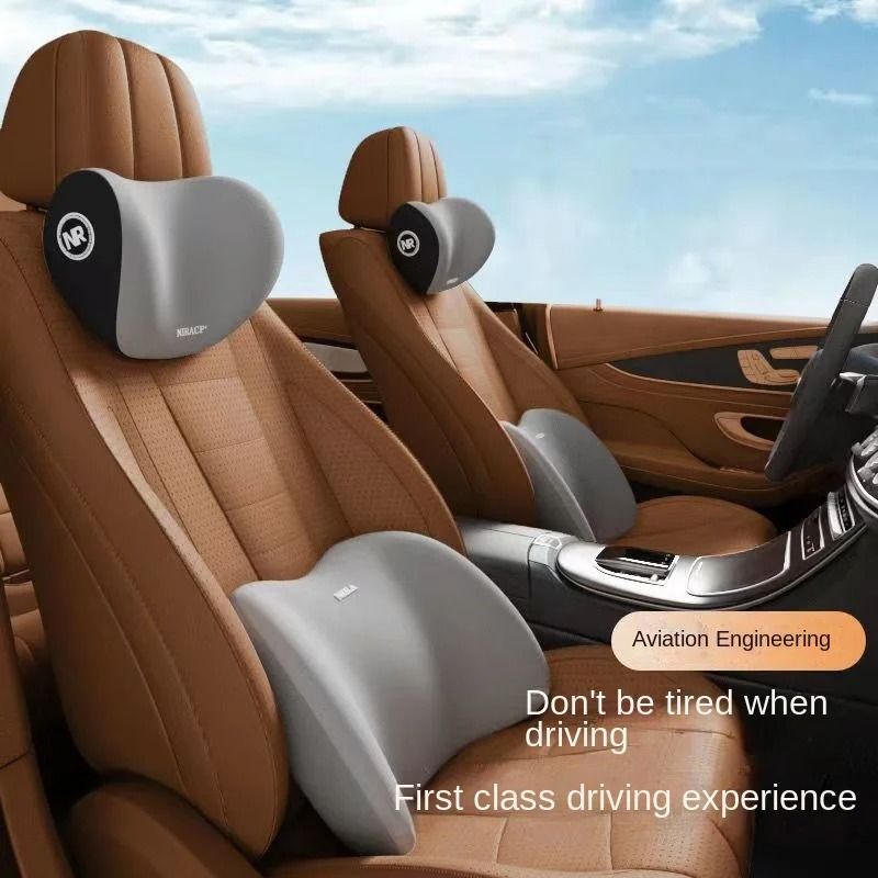 Ergonomic Memory Foam Car Comfort System All Season Headrest & Lumbar Support Set brown headrest