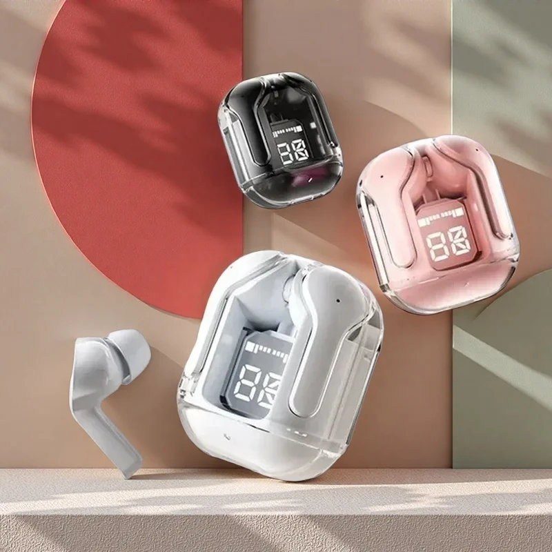 Transparent Wireless Bluetooth Headset Sound Wireless Earphones pink