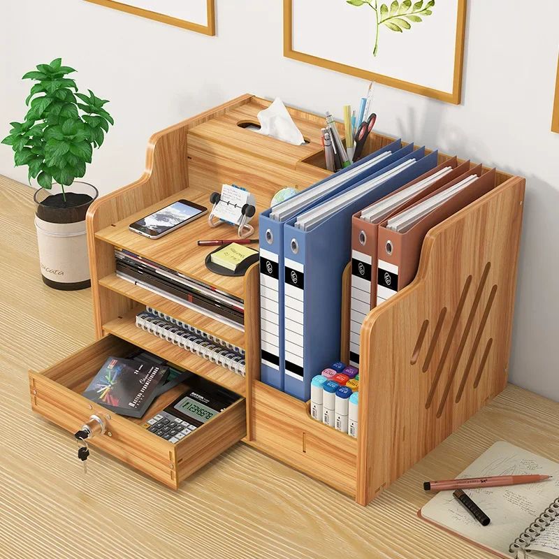 Multi Layer Desktop Storage Box With Lock Office File Drawer & Workstation Organizer Rack white Mapple 3