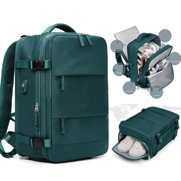 NovaGear 15.6 Inch Womens Travel & Laptop Backpack USB Charging Waterproof School & Business Bag With Shoe Compartmen khaki