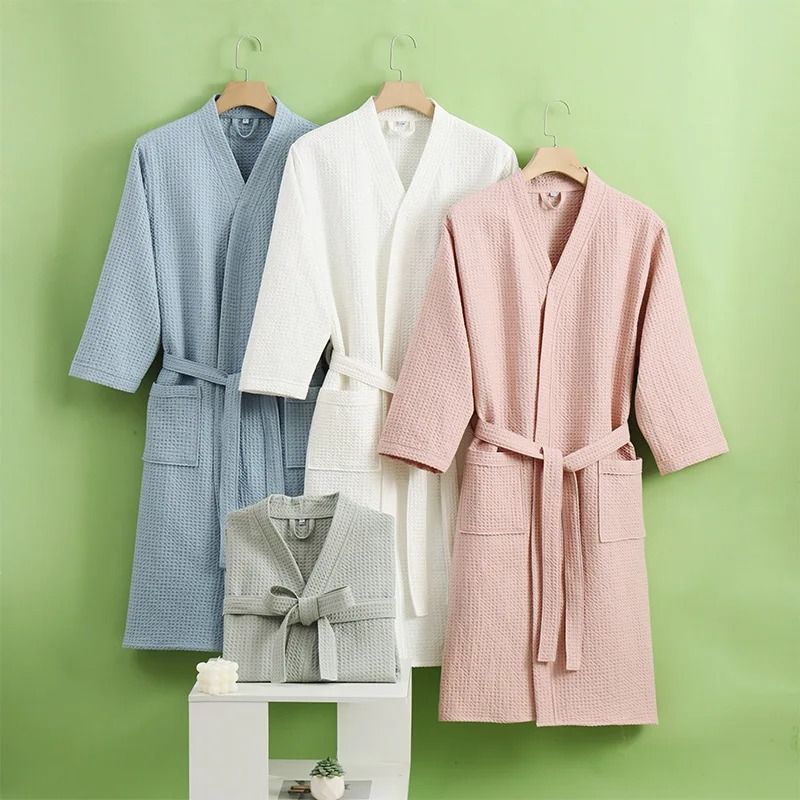 Cotton Waffle Bathrobe Quick Dry Hotel Style Unisex Couples Robe white xl
