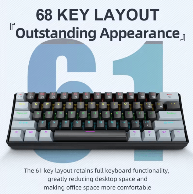 APAYADO K61 Mini Mechanical Keyboard Wired 61 Keys Phantom RGB Portable Gaming Keyboard k61 black gray red Switch