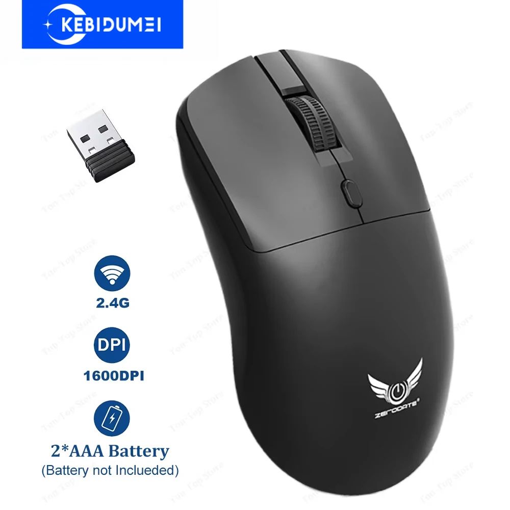 PrecisionFlow 2.4G Wireless Gaming Mouse 1600 DPI Ergonomic Optical Mouse For PC & Laptop t2 Black No Battery