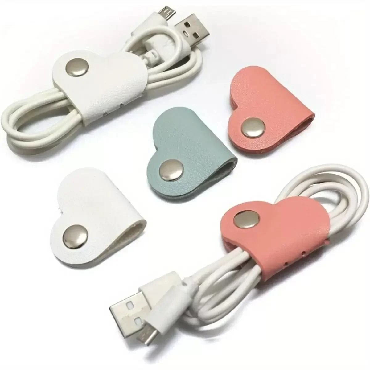 Heart Shaped PU Leather Cable Organizer High Performance Multifunctional Data Storage & Headphone Winding Clip red