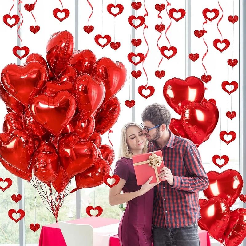 18 Inch Red Love Heart Foil Balloons 10 Pcs Classic Romantic Decor black
