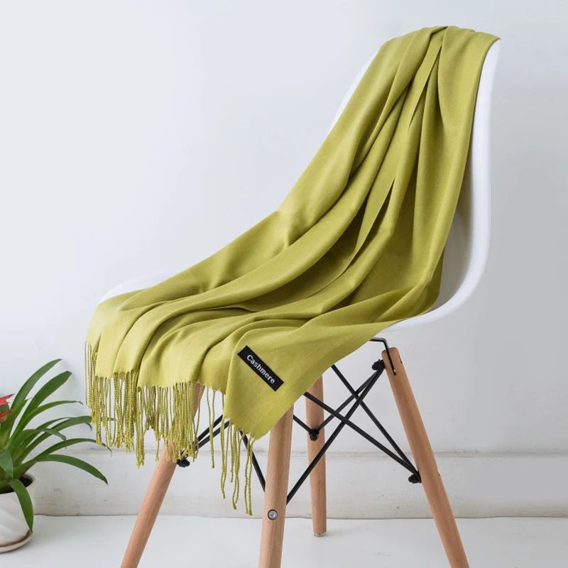 Designer Cashmere Feel Tassel Scarf Solid Autumn Winter Pashmina Shawl Wrap medium Gray