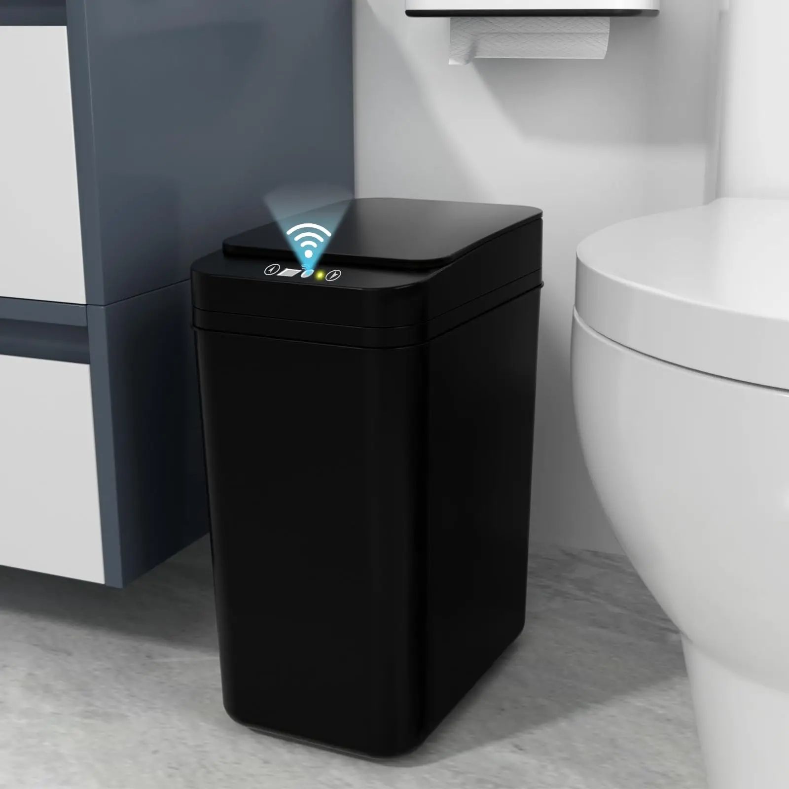 Touchless Motion Sensor Bathroom Trash Can With Lid 12l Black battery Style