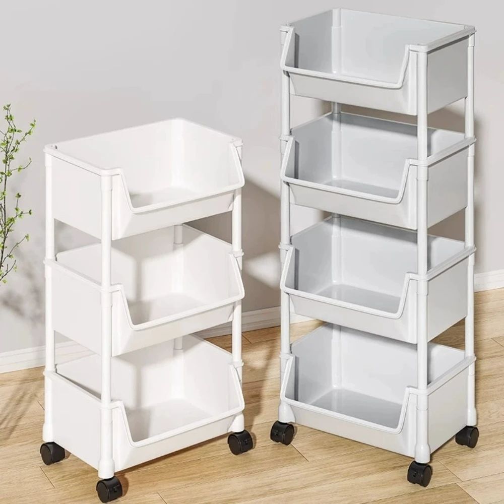 FlexiRoll Multi Tier Mobile Storage Cart Rolling Kitchen Organizer & Bookshelf With Lockable Wheels 3 Layer Gray