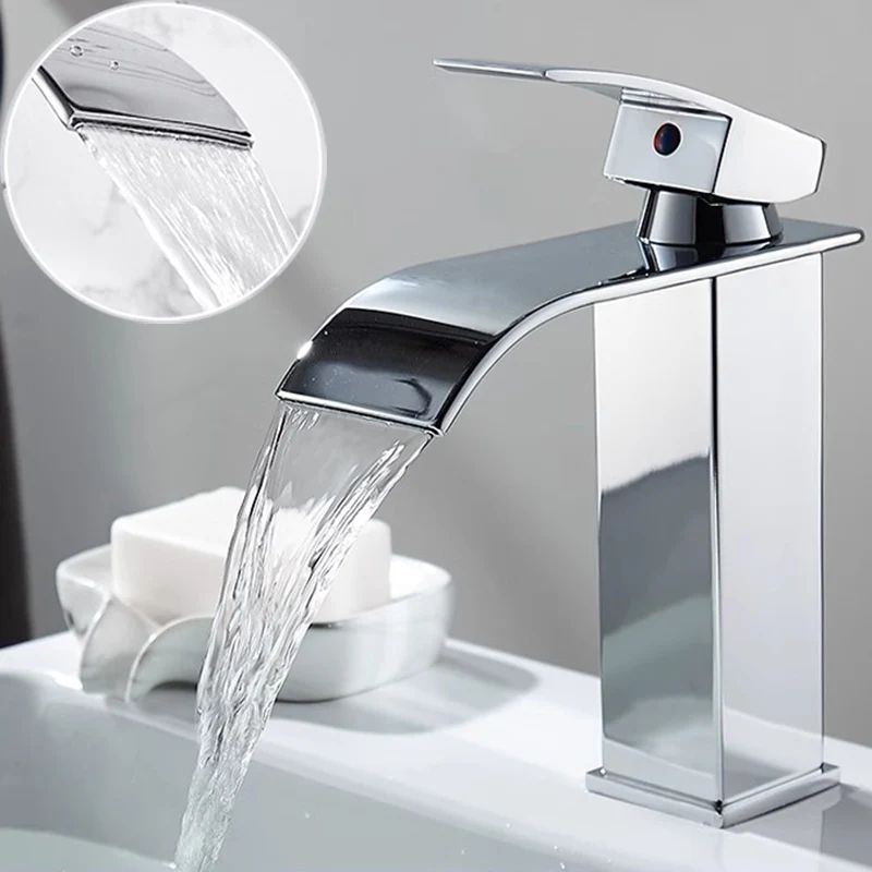 Matte Black Waterfall Bathroom Faucet, Stainless Steel Hot & Cold Single Handle Basin Mixer black Short