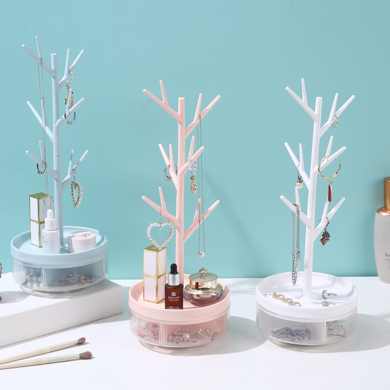 Rotating Jewelry Storage Rack Multi Purpose Earring & Necklace Display Stand white