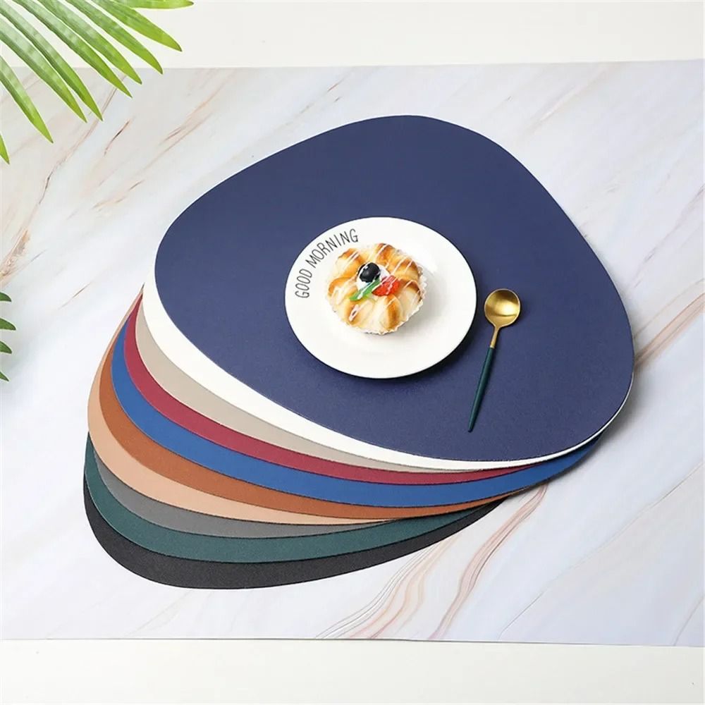 Nordic Triangle Leather Placemat Set Heat Resistant Non Slip Modern Dining Table Mat blue 41x34 Cm