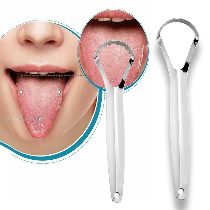 Stainless Steel Tongue Scraper For Halitosis Cleaning Coated Tongue Oral Hygiene Remover Brush 2pcs