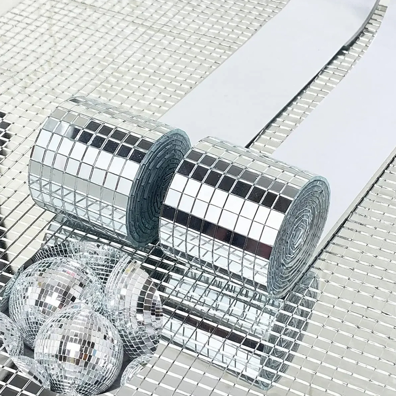 Mosaic Glass Self adhesive Mirror Wall Stickers, Creative DIY Glass Mirror Stickers, 3D Background Mirror Decoration silver