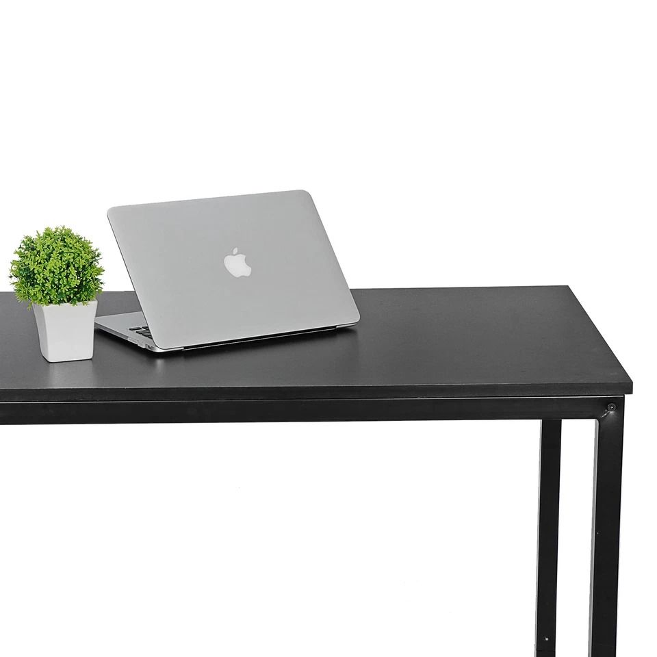 Black Home Office Desk, Writing Desk With Steel Frame, Espresso Studio Computer Desk, Large Work Space, Easy Assembly Black Home Office Desk, Writing Desk With Steel Frame, Espresso Studio Computer Desk, Large Work Space, Easy Assembly