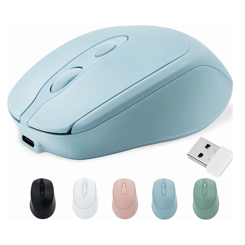 Dual Mode Wireless Mouse With Bluetooth And 2.4G USB, Rechargeable Silent Click For PC, MacBook, Laptop, And Tablet pink And Adapter Otg