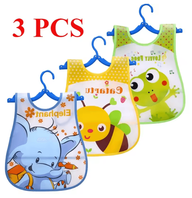 SplashGuard Waterproof Baby Bibs 3 Pack Sleeveless Cartoon Feeding Aprons b