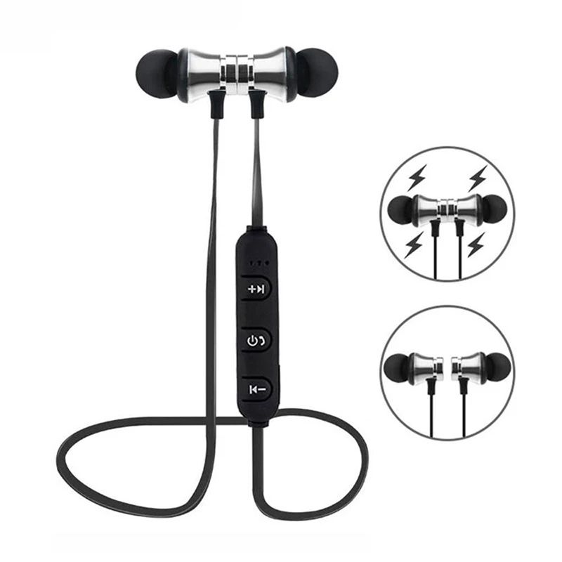 XT11 Magnetic Bluetooth Sports Earphones With Deep Bass & Mic silvery