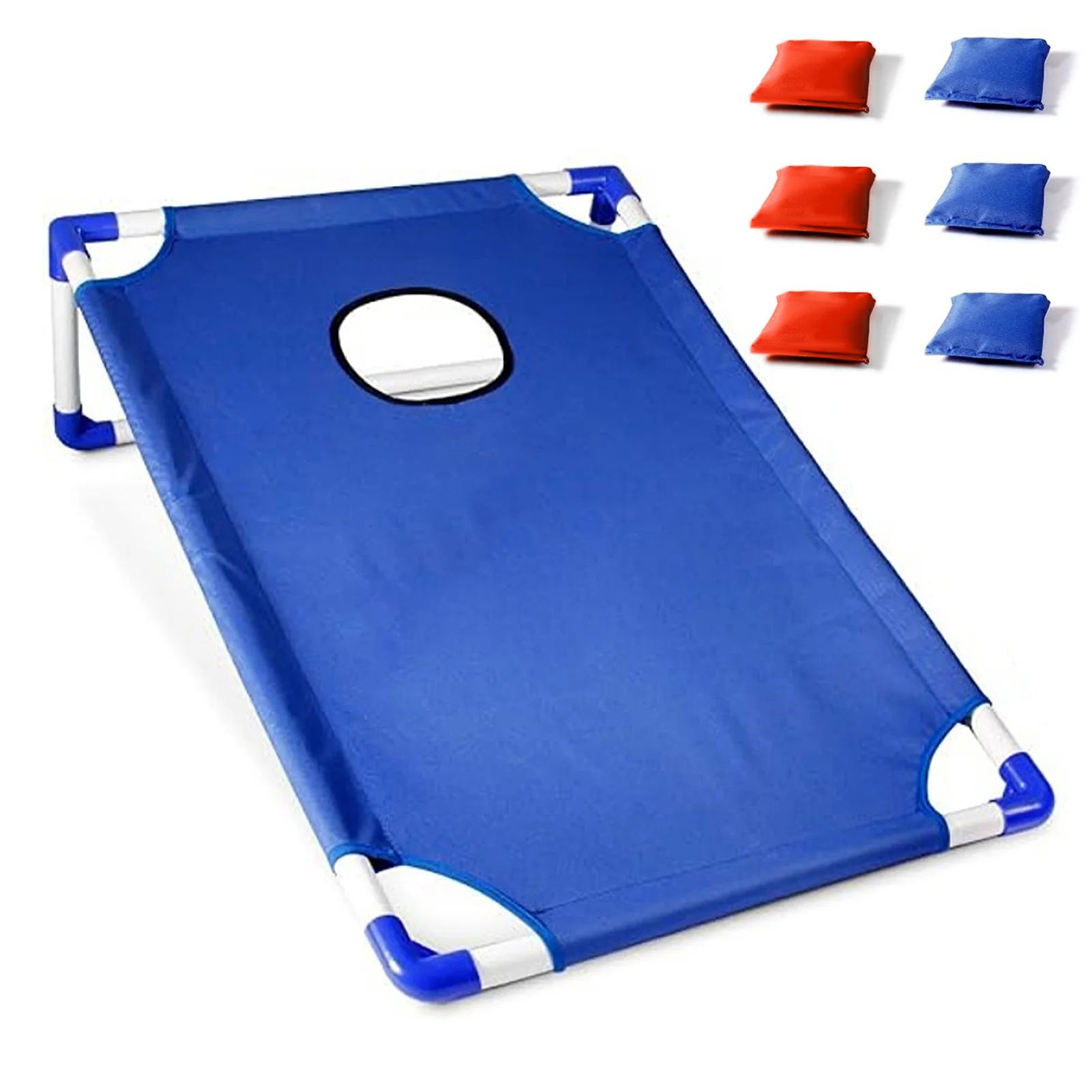 Portable Cornhole Board Set With 6 Bean Bags Red & Blue Yard Toss Game blue