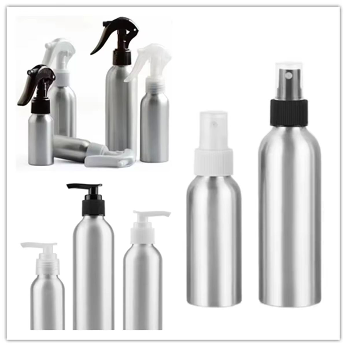 Multi Size Aluminum Spray & Lotion Bottle Set With Trigger, Fine Mist, And Pump Sprayer white Sprayer 4.06 Fl Oz