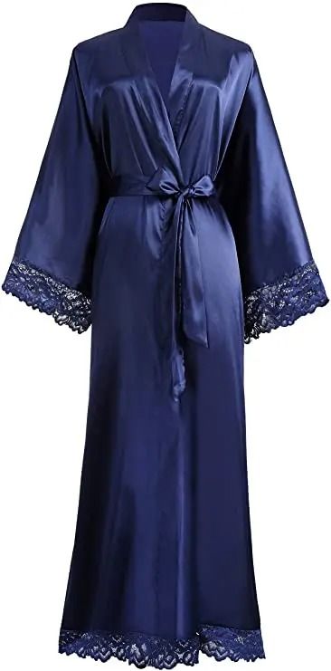 Silky Satin Lace Wedding Robe Elegant Bridal & Bridesmaid Sleepwear silver 2xl