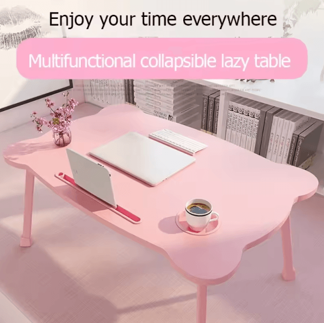 Portable Foldable Bed Desk Laptop Table For Window Seat And Bedroom Use pink