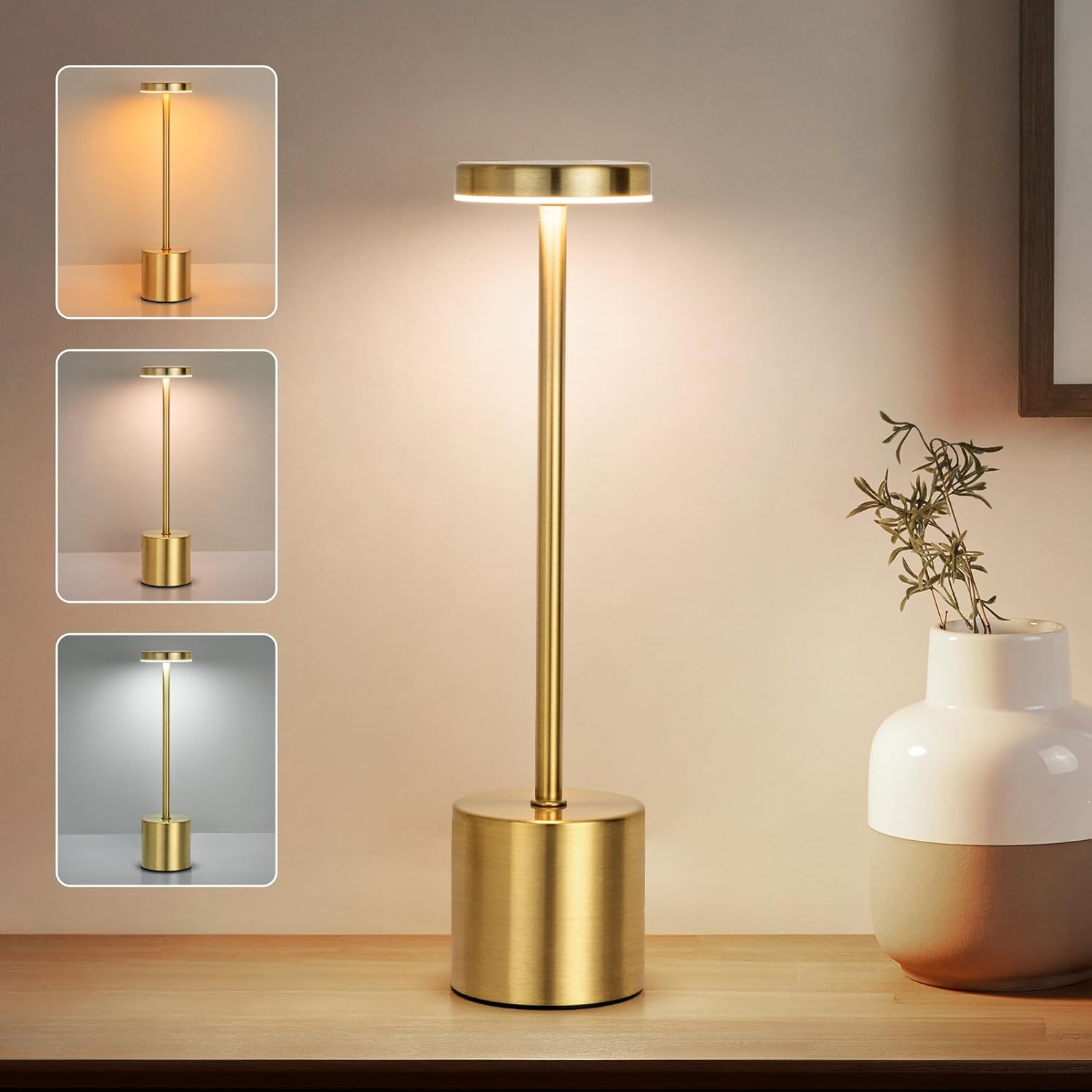 LED Touch Metal Table Lamp, Rechargeable Bedside Creative Light Bar, Outdoor Ambient Night Light golden