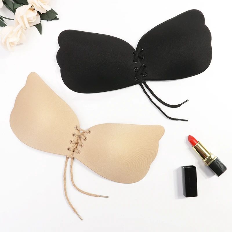 Seamless Self Adhesive Push Up Fly Bra Invisible Strapless Silicone Stick On Bra (Plus Size Available) style 2 Black e