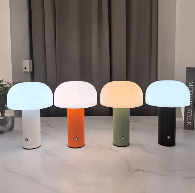 Rechargeable LED Mushroom Table Lamp With 3 Color Dimming d