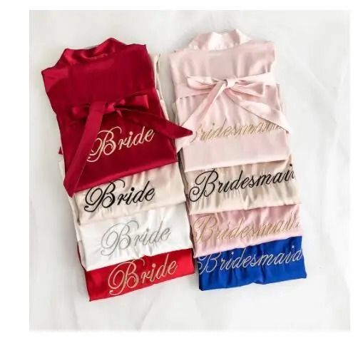 Embroidery Bridal Kimono Robe Professional Satin Nightgown & Sexy Short Wedding Bathrobe pink Bride s