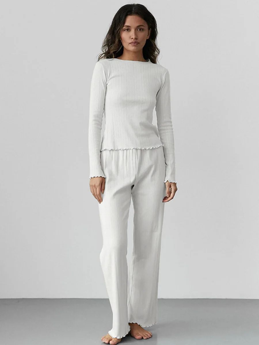 LoveKnit Jacquard Womens Pajama Set Soft Knit Cardigan & Pants Loungewear white s