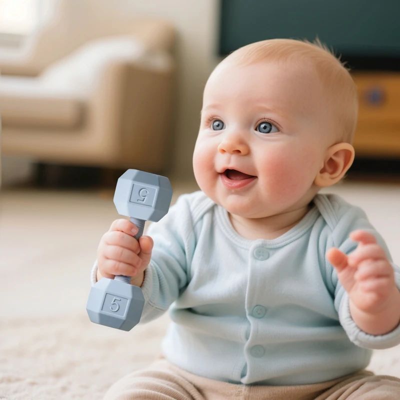 CheerBell Silicone Teething Dumbbell Rattle Toy For Babies light Blue