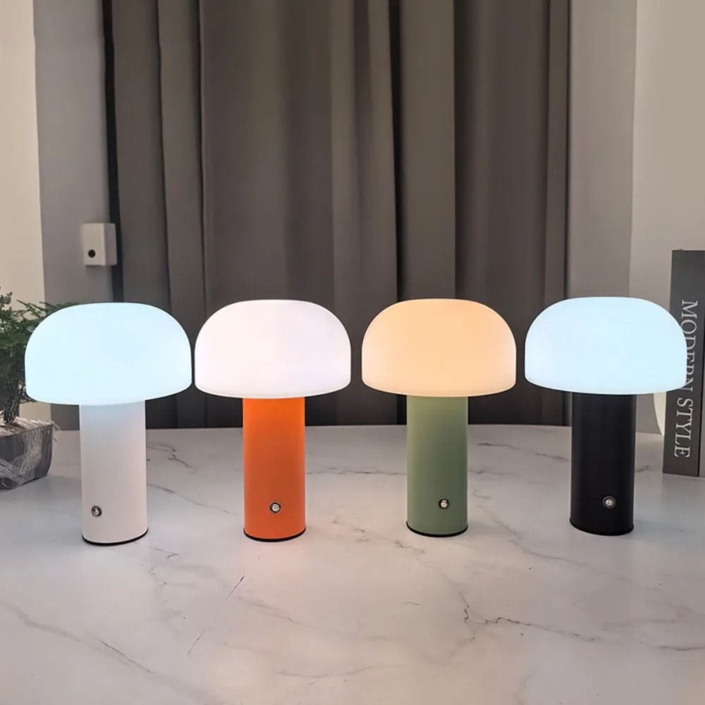 Rechargeable Mushroom LED Table Lamp With 3 Color Dimming For Bedroom And Bar Decor orange