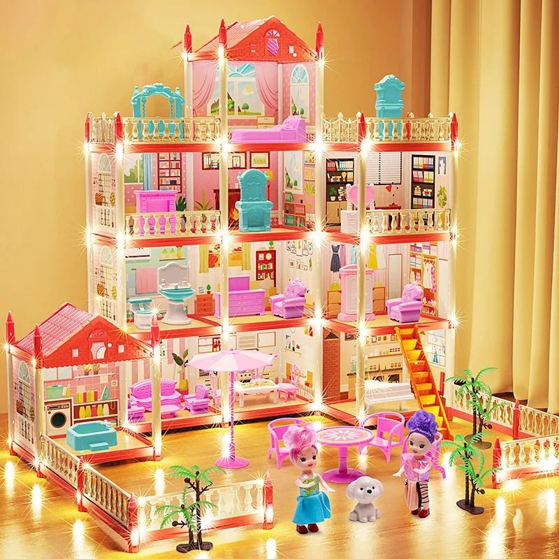 3D DIY Dream Princess Castle Children's Musical Assembly Villa 7 rooms pink