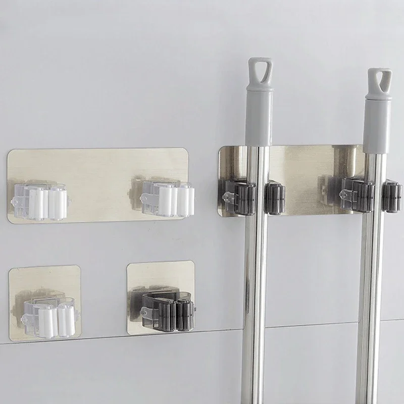 Multi Functional Traceless Mop Holder Strong Adhesive Mop Hook For Home Use | No Nails Or Punching, Single & Double double Black