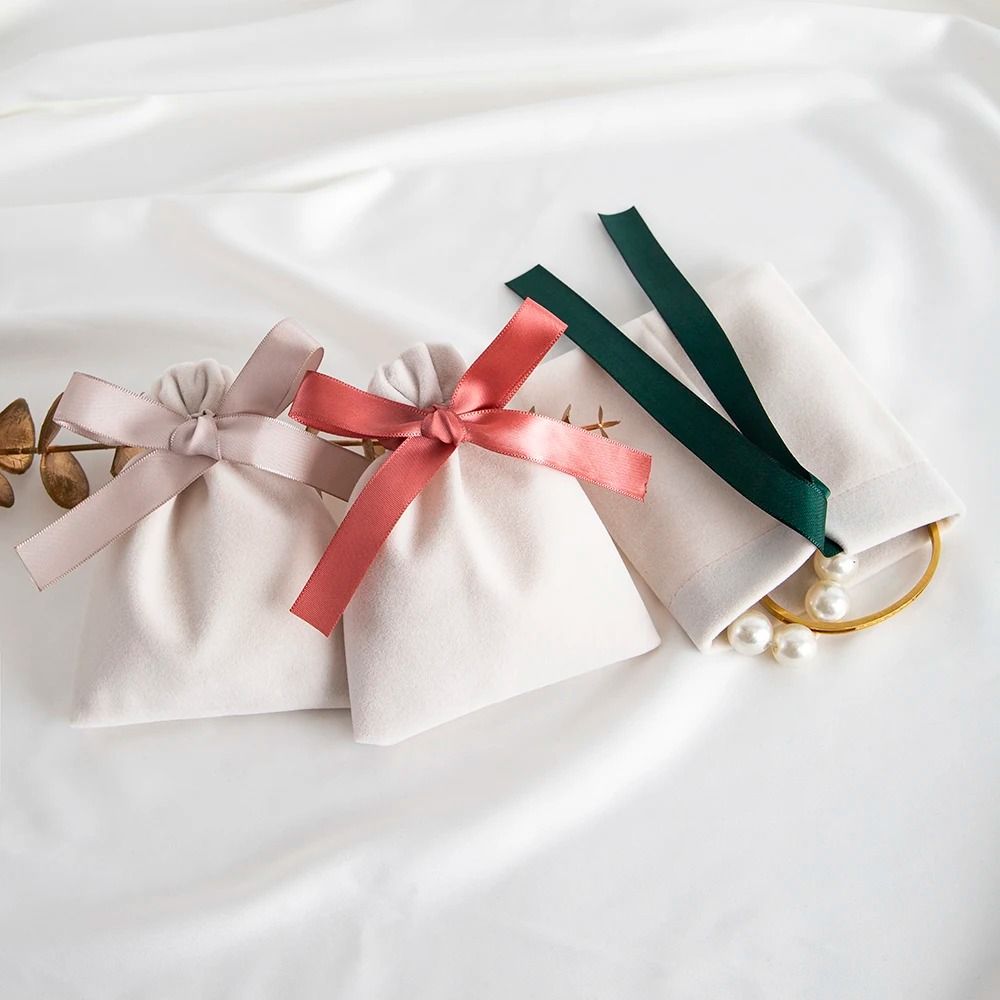 Velvet Jewelry Bags 10 Pcs Suede Gift Packaging grey Pink 3.9 X 4.7 In