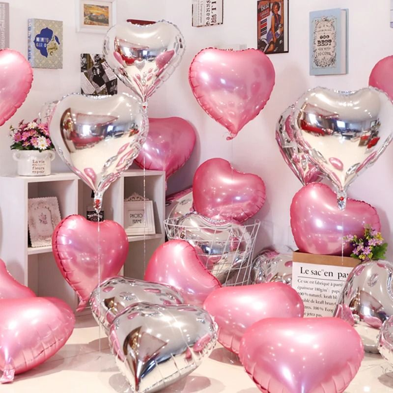 18 Inch Heart Foil Balloons 10 Pcs Romantic Atmosphere Set pink