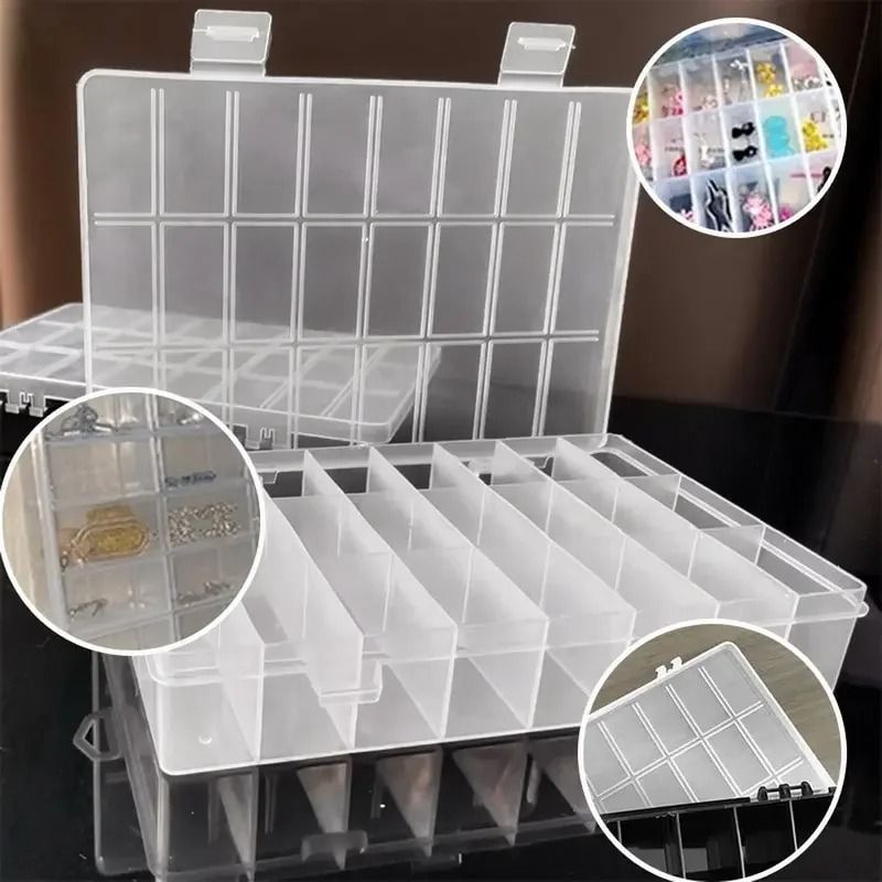 24 Grid Compartment Plastic Storage Box Organizer For Jewelry And Beads black (24 Grids)