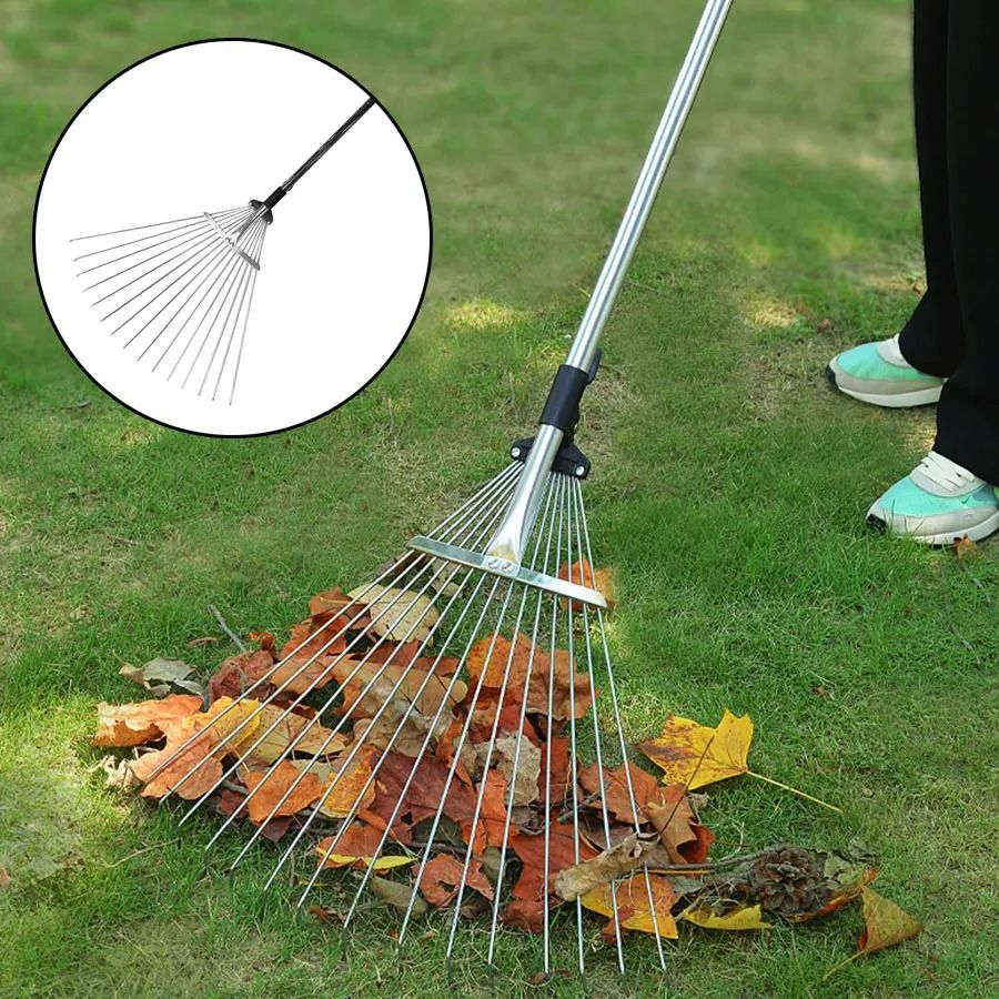 Adjustable Metal Garden Rake Heavy Duty Farm & Agricultural Leveling Tool For Leaves And Sand Adjustable Metal Garden Rake Heavy Duty Farm & Agricultural Leveling Tool For Leaves And Sand