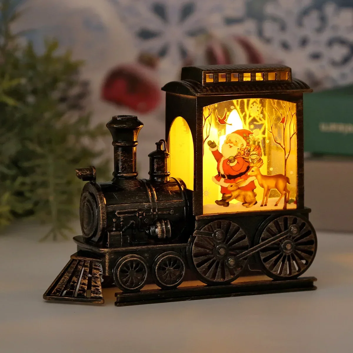 Vintage LED Train Night Lamp Battery Powered Outdoor Hanging Lantern For Christmas & Festive Party Decoration a santa Claus
