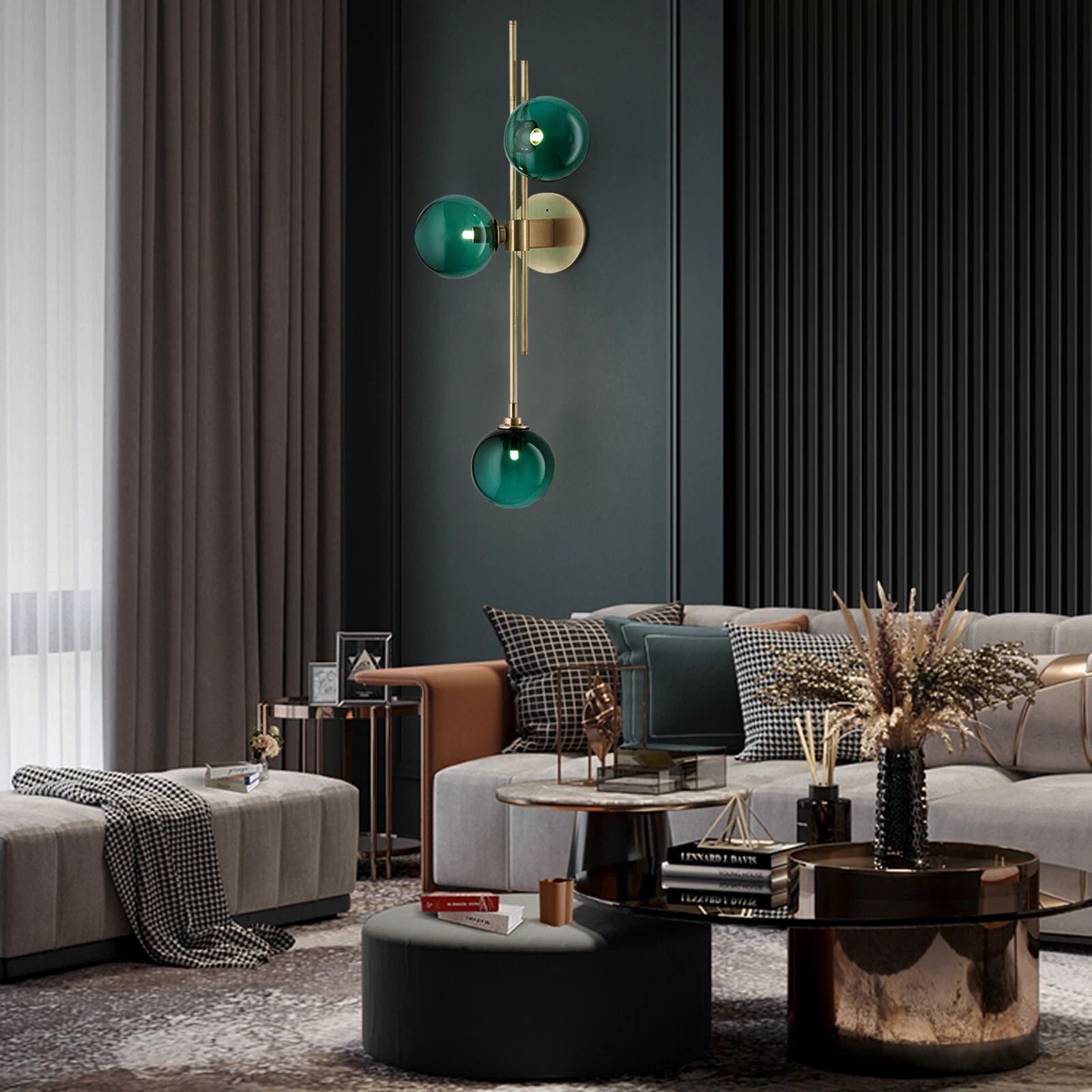 Green Glass Globe Wall Sconce, Mid Century Modern 3 Light Bedside Fixtures Green Glass Globe Wall Sconce, Mid Century Modern 3 Light Bedside Fixtures