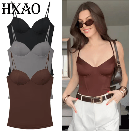 HXAO Burgundy Corset Bustier Camisole Backless Sleeveless Going Out Top For Women black l(us 08 10)