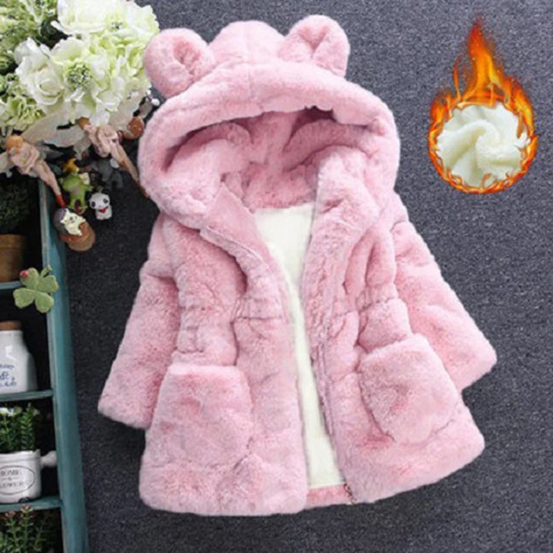 Baby Girls Faux Fur Hooded Winter Coat white 5t