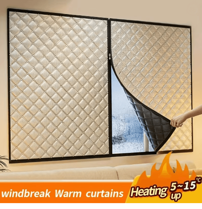 Custom Windproof Winter Curtains Zipper Sealed No Drill Insulated Window Cover height110cm width 180cm