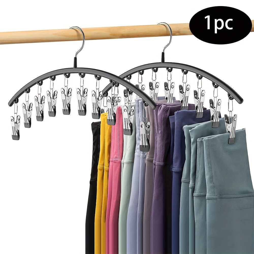 Space Saving Closet Organizer With Clips Hangs Pairs Of Leggings, Efficient Black Hanger light Grey