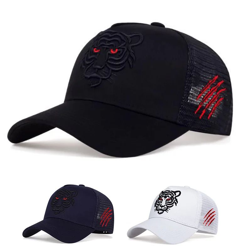Tiger Head Embroidered Breathable Baseball Cap navy Blue